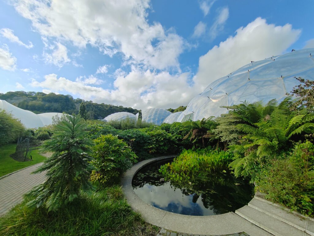 The eden project domes with Blue sky with clouds